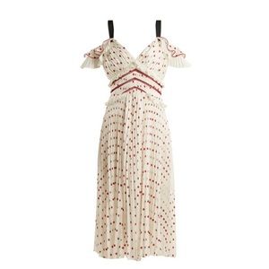 Self-Portrait Polka Dot Pleated Dress